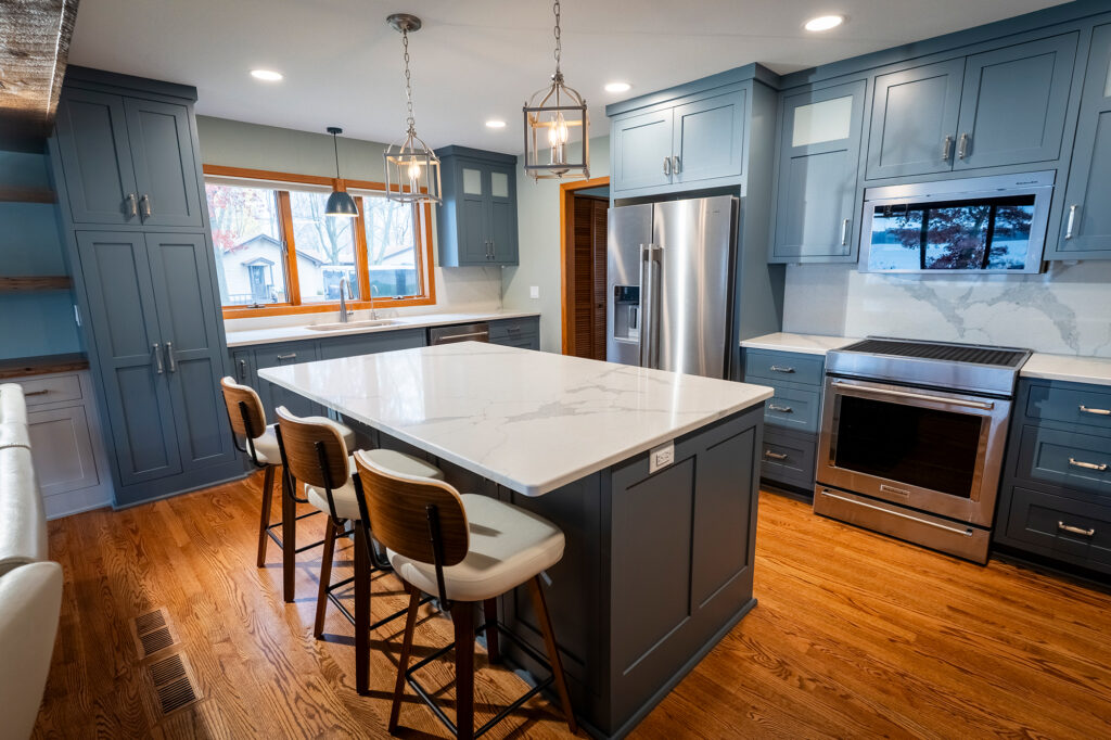 Kitchen with light blue cabinetry