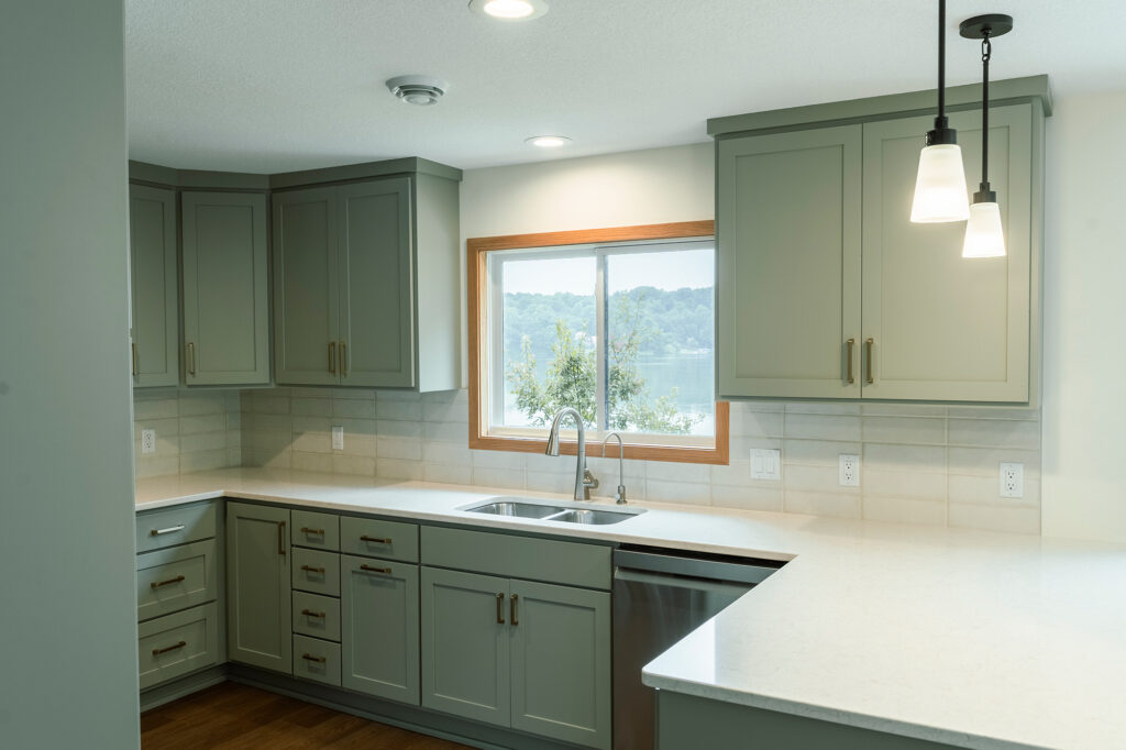 Green cabinetry in a kitchen